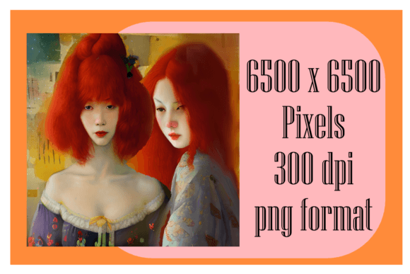 Asian Red Haired Women Watercolor Illustrations for Crafters