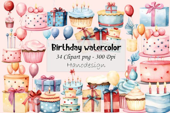 Birthday Party Watercolor Freebies for Commercial Products