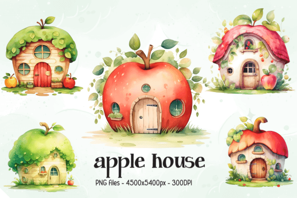 Cute Fairy Apple House Watercolor Illustrations Review