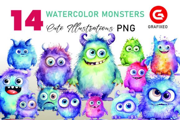 Cute Watercolor Little Monsters Cliparts: Illustrations Review