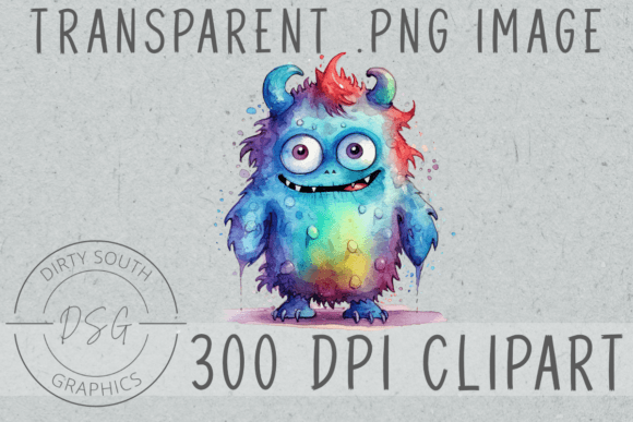 Cute Watercolor Monster Clip Art: Editorial Illustrations