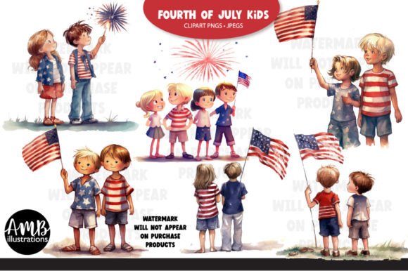Fourth of July Kids Watercolour Clipart Review