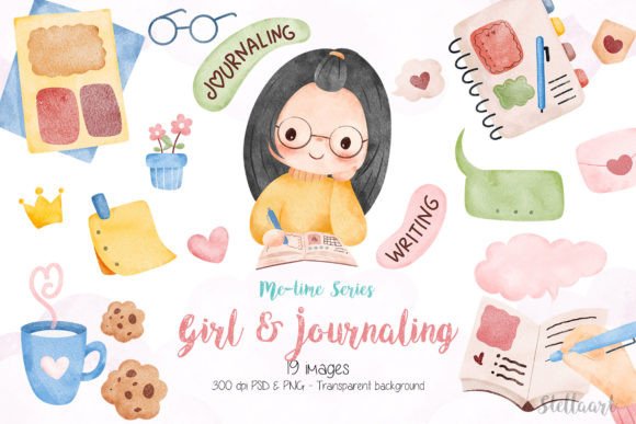 Girl and Journaling Watercolor Illustrations for Blogs