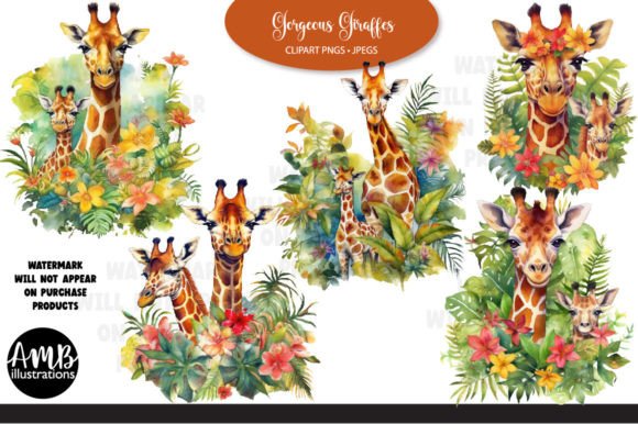 Gorgeous Giraffes Watercolour Clipart Illustrations