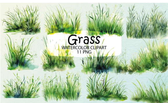 Grass Watercolor Sublimation Clipart Illustrations