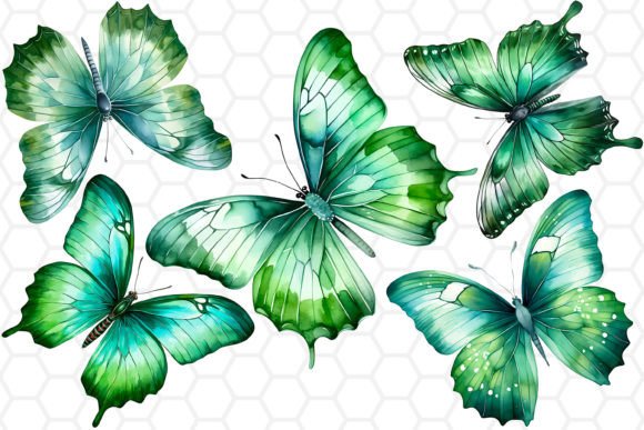 Green Watercolor Butterfly Clipart PNG for Illustrations