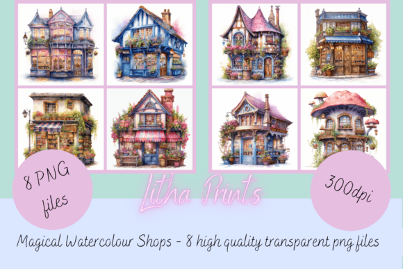 Magical Watercolour Shops Illustrations for Crafters