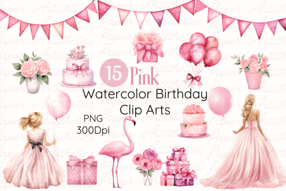 Pink Watercolor Birthday Cliparts: Illustrations Review