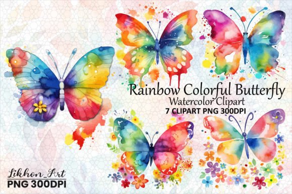 Rainbow Colorful Butterfly Watercolor Illustrations Review