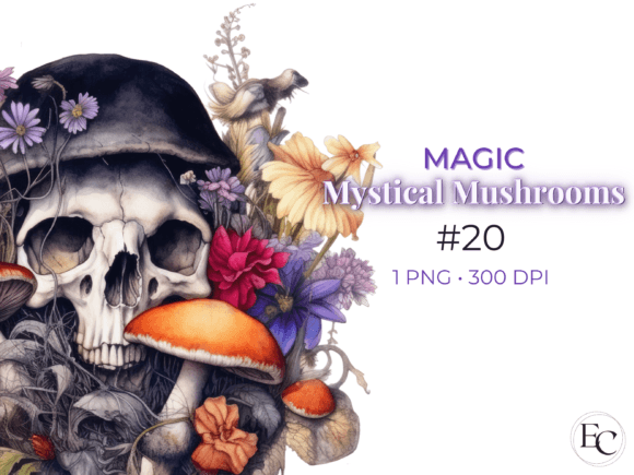 Skull Goth Floral Mushroom Watercolor Illustrations