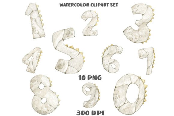 Stone Numbers Watercolor Clipart PNG Illustrations