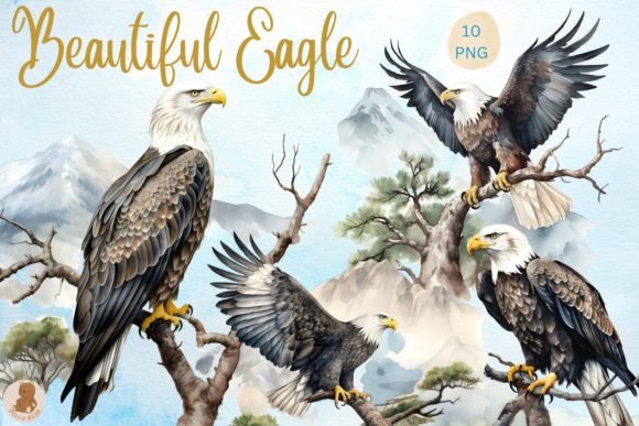 Sublimation Beautiful Eagle Watercolor Illustrations