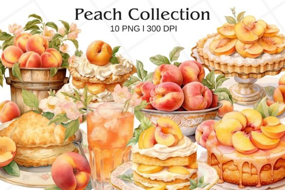 Summer Peach Watercolor Clipart for Embroidery