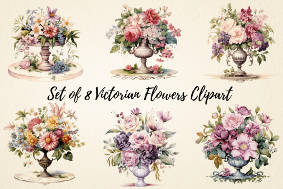 Victorian Flowers Watercolor Clipart: Editorial Illustrations