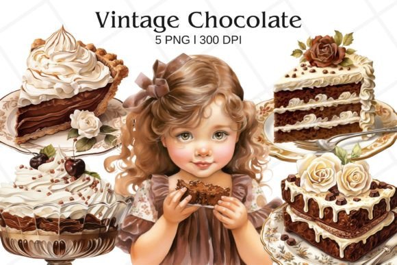 Vintage Chocolate Watercolor Clipart for Embroidery