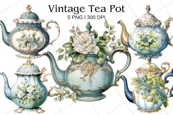 Vintage Tea Pot Floral Watercolor Illustrations Review