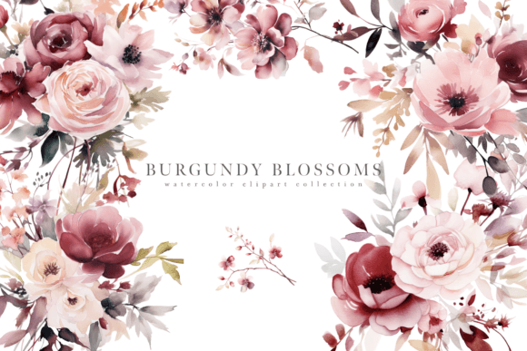 Watercolor Burgundy Blush Flowers Set Review