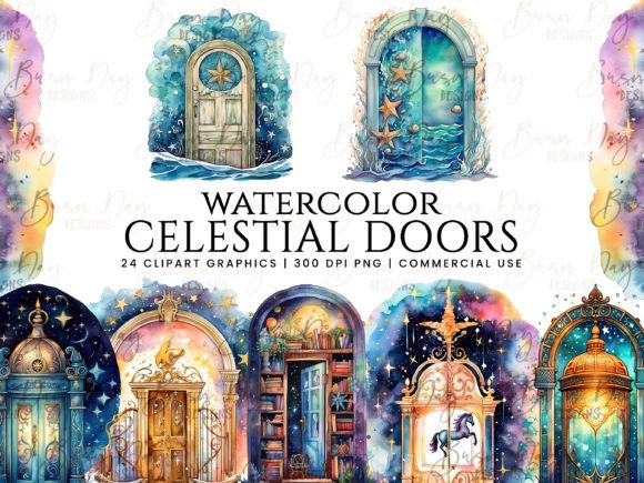 Watercolor Celestial Doors Clipart Illustrations Review
