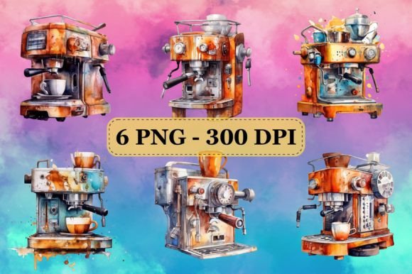Watercolor Coffee Machine Bundle: Illustrations for Crafters