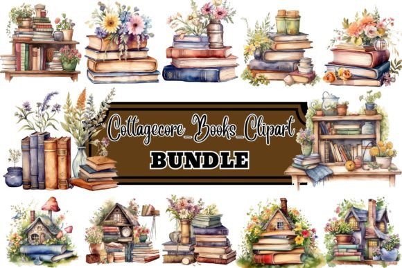 Watercolor Cottagecore Books Illustrations for Editorial Design