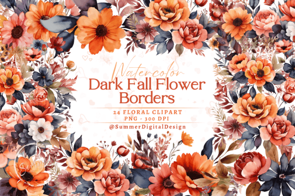 Watercolor Dark Fall Flower Borders: Illustrations Review