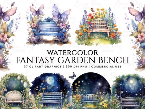 Watercolor Fantasy Garden Bench Illustrations Review