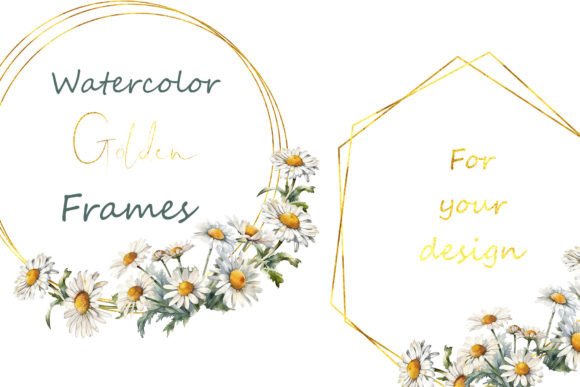 Watercolor Floral Clipart, Gold Frames Illustrations