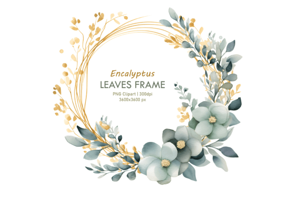Watercolor Gold and Eucalyptus Frame Illustrations