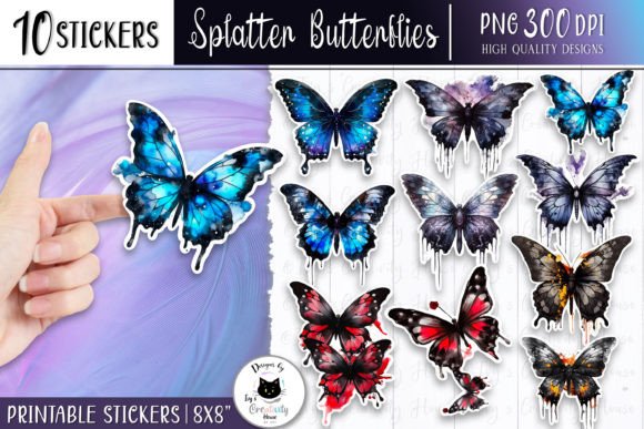 Watercolor Gothic Butterfly Sticker Pack Illustrations