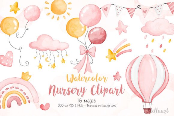Watercolor Nursery Clipart for Baby Girl Illustrations