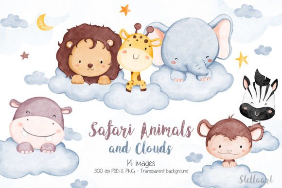 Watercolor Safari Animals and Cloud Illustrations Review