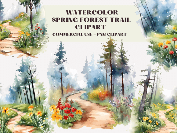 Watercolor Spring Forest Trail Illustrations