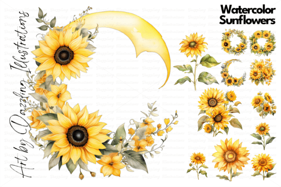 Watercolor Sunflowers Autumn Flowers Illustrations