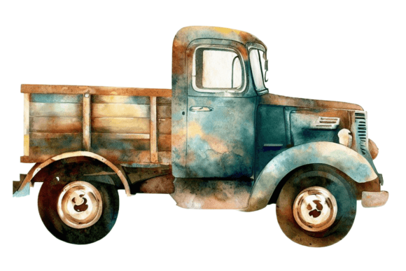 Watercolor Vintage Truck Clipart PNG for Illustrations
