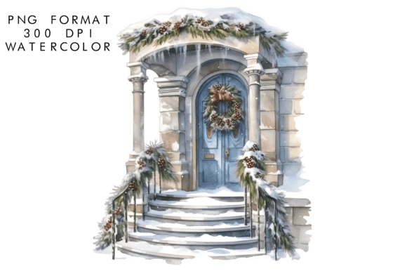 Watercolor Winter Porch Sublimation Illustrations