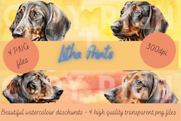 Watercolour Dachshunds Illustrations for Crafting